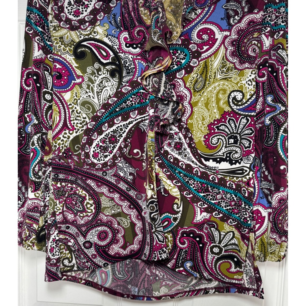 Chico's Sublime Paisley Ruffle V-Neck Blouse Long‎ Sleeve Boho Top 0 Small - Picture 4 of 12